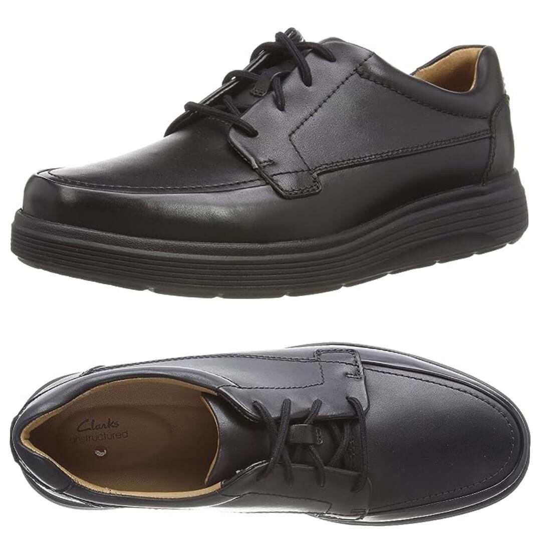 Clarks Un Abode Ease BLACK LEATHER shoe CUSHION MAX Men WIDE-FIT UK-10 H  W