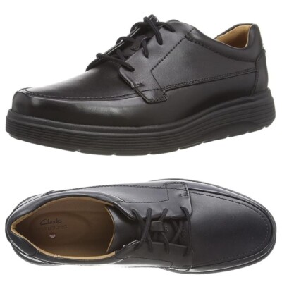 Clarks Un Abode Ease BLACK LEATHER shoe CUSHION MAX Men WIDE-FIT UK-10 H  W UK