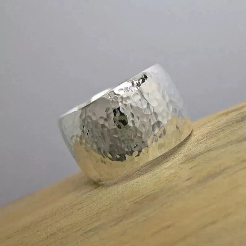 Hammered Wide Dome Band Ring 14MM Sterling Silver Mens Ring Women Ring All Size - Image 3 of 4