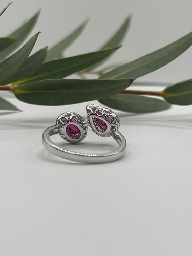14k White Gold Ring 1.5CT Ruby Oval & Pear With .24CT Diamonds - Picture 10 of 13