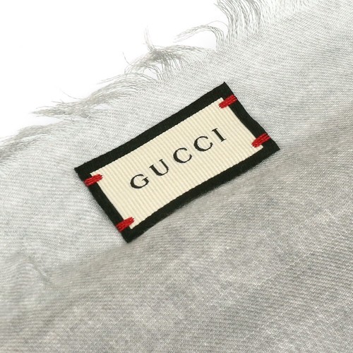 GUCCI Scarf Stole Women Men Rayon Silk 630504 4GB14 1268 Gray x Blue - Picture 4 of 6