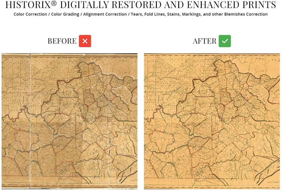 1818 Kentucky State Map from Actual Survey - Vintage Kentucky Wall Art Poster - Image 3 of 4