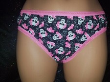 Sz XL/8 Cotton/Spandex Black w White Skulls Pink Lace Edging Pretty Panties