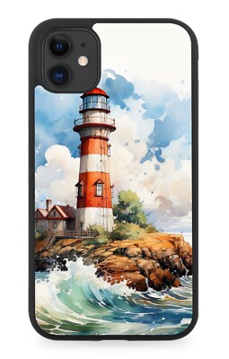 Aquarell Leuchtturm Gummi Handyhülle Leuchthaus Ozean im Meer Turm Welle CG8