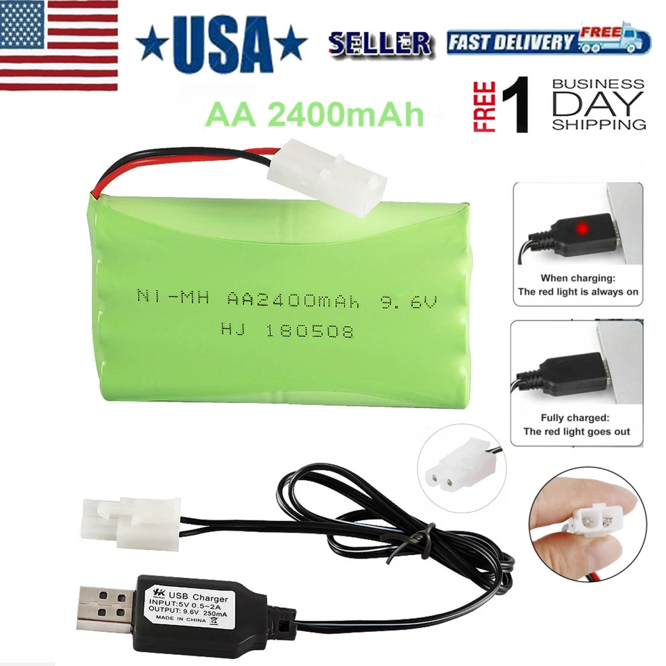 2pcs 9.6V 2400mAh Rechargeable NiMH Battery KET 2P Connector 2xUSB Charger Cable - Image 4 of 4