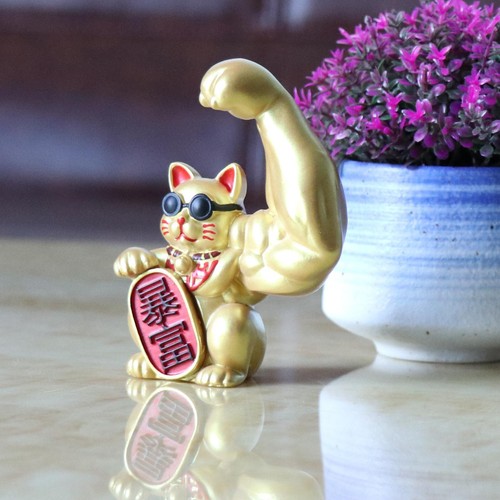 Statuine gatto fortunato braccio muscolare gigante moderno che sventola braccio forte benvenuto fortuna - Foto 16 di 59