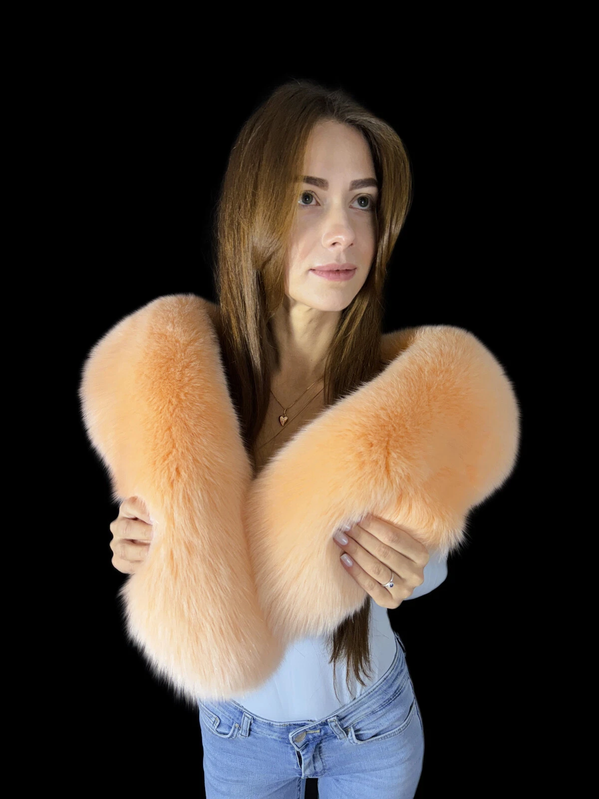 Arctic Fox Fur Stole Peach Color Royal Saga Furs Collar Fur Scarf 55'' (140cm)