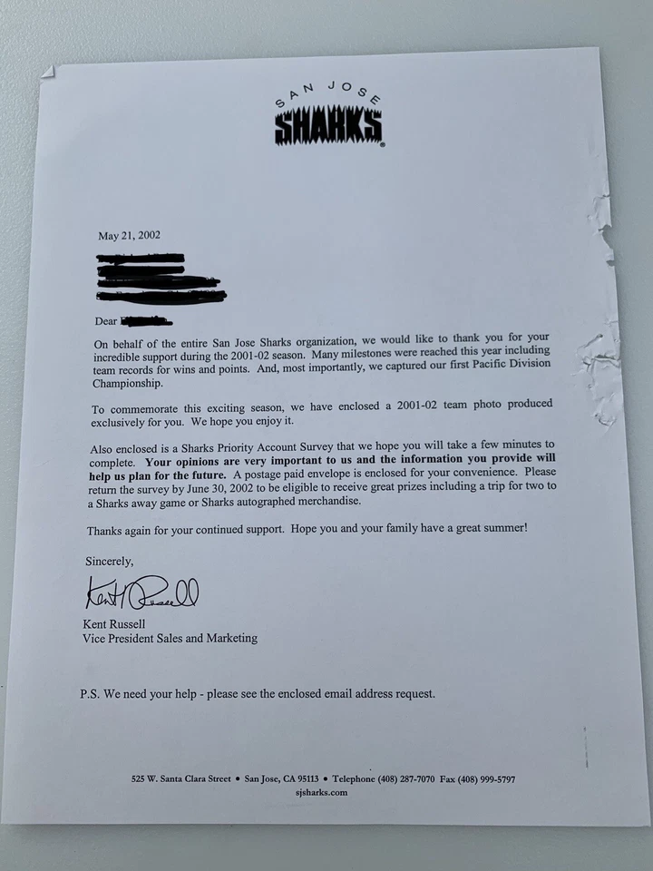 5 (+2 Ver Descripción) Fotos del Equipo de la NHL San Jose Sharks 1999-00, 2000-01, 2001-02 Foto 3 de 4