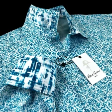 Robert Graham Tribal Floral Paisley Geometric Teal White Sport Shirt Large