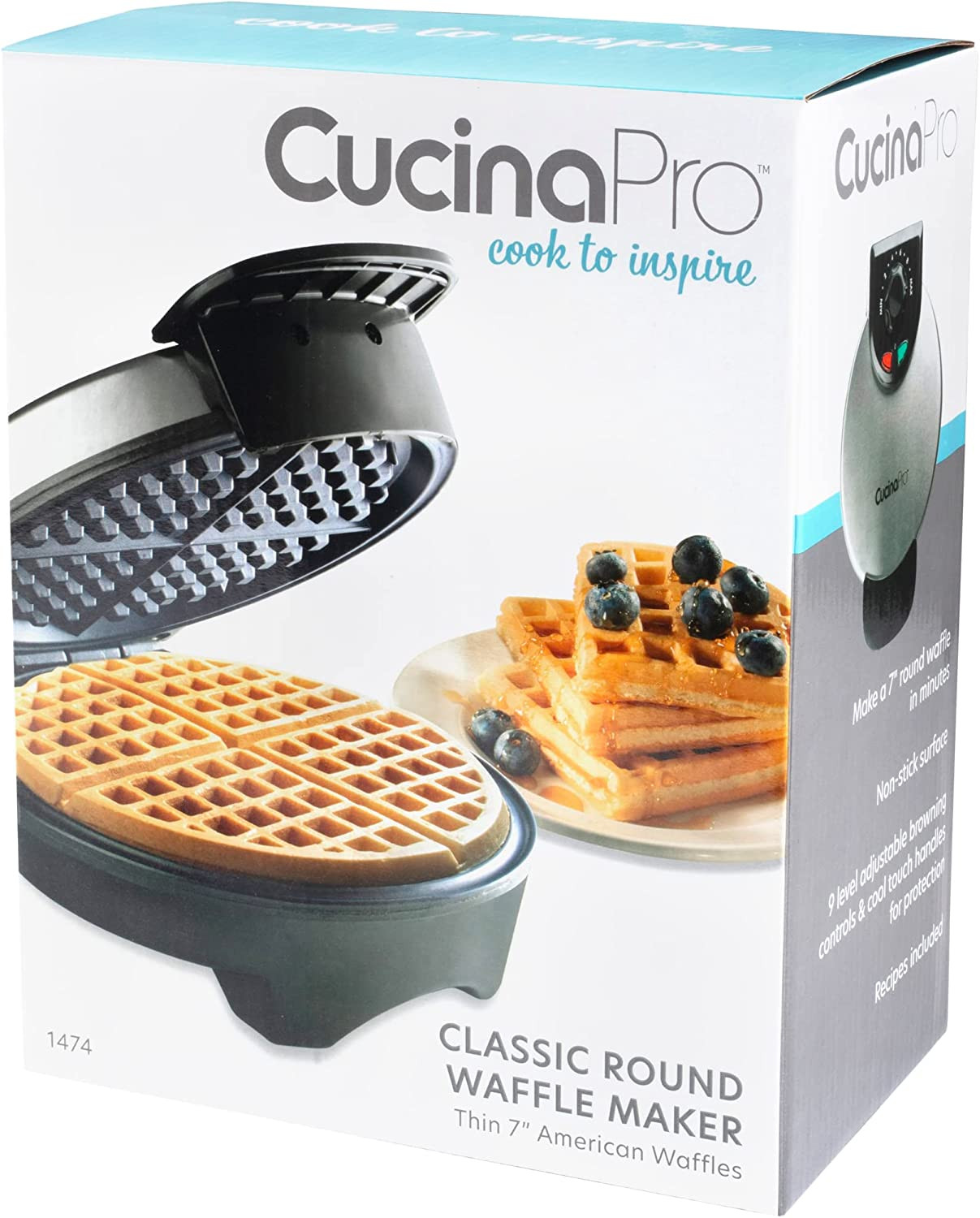 Waffle Maker by Cucina Pro - Griddle Makes 7 Inch Thin, American Style Waffles f