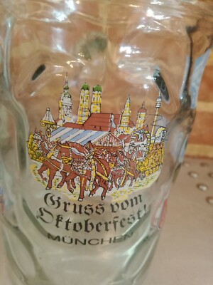 Gruss Vom Oktoberfest Munchen Heavy German Beer Mug Collectible Dimpled Glass