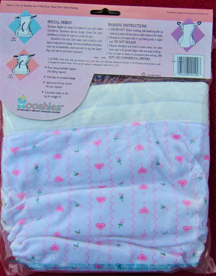 KOOSHIES ~ 100% COTTON REUSABLE CLOTH DIAPER ~ FOR NEWBORN TO 22 LBS.~ BRAND NEW - Image 4 of 4