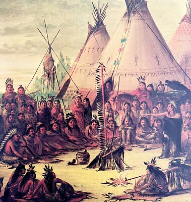 #ad Sioux Council Native American 1979 Old West Print George Catlin LGAD98 $32.49