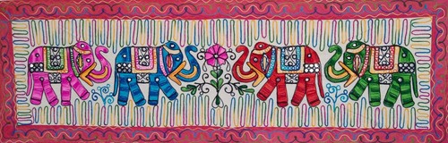 Handmade Embroidered Indian Elephant Wall Hanging Table Runner Tapestry Colorful - Picture 3 of 7