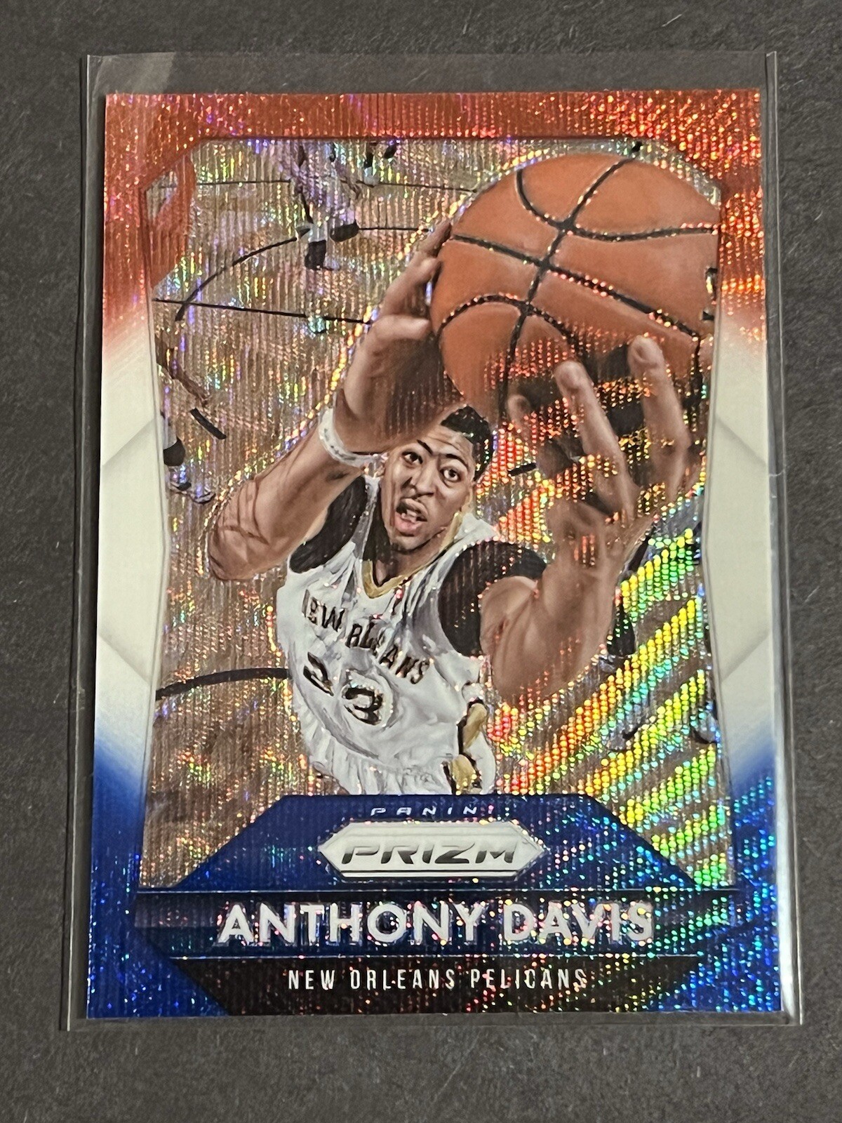 2015-16 PANINI PRIZM ANTHONY DAVIS RED WHITE BLUE HOLO LAKERS #55