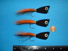 BIG GAME FLY FISHING FLIES - Black/Orange BUCKTAIL POPPER Size 4/0 (3 pcs.)