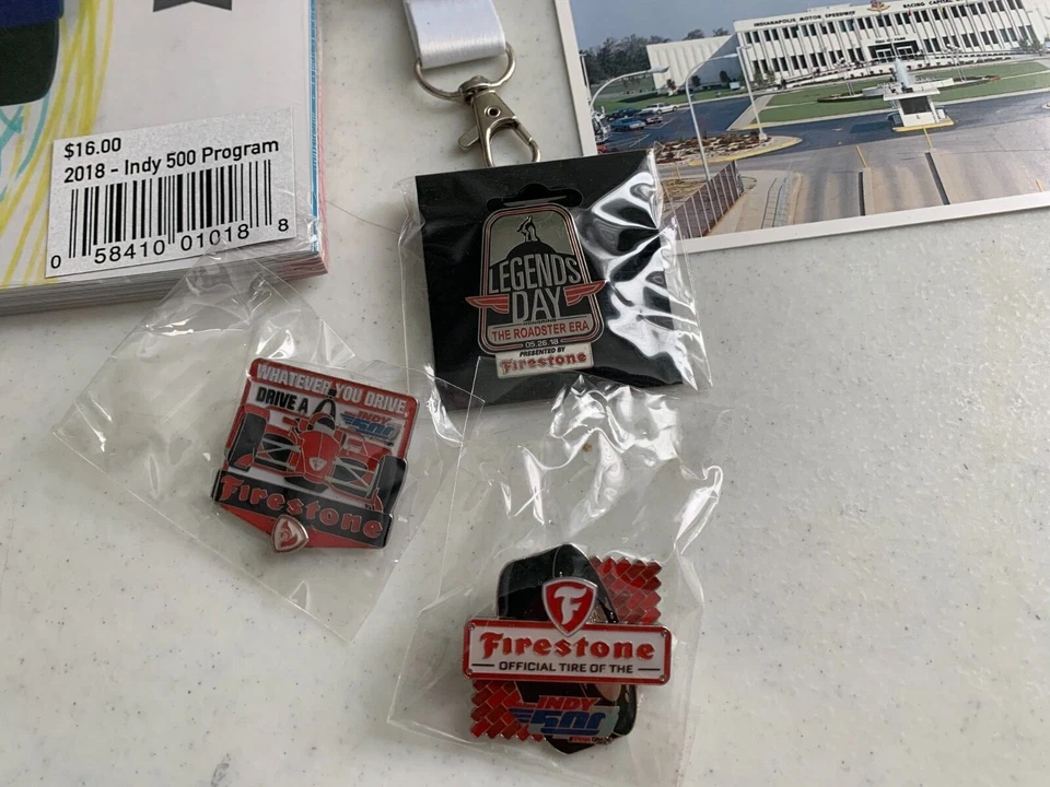 Tarjeta postal del programa Indy 500 Grand Prix Firestone Pins 2018 ¡¡NUEVA!!!  Foto 2 de 4