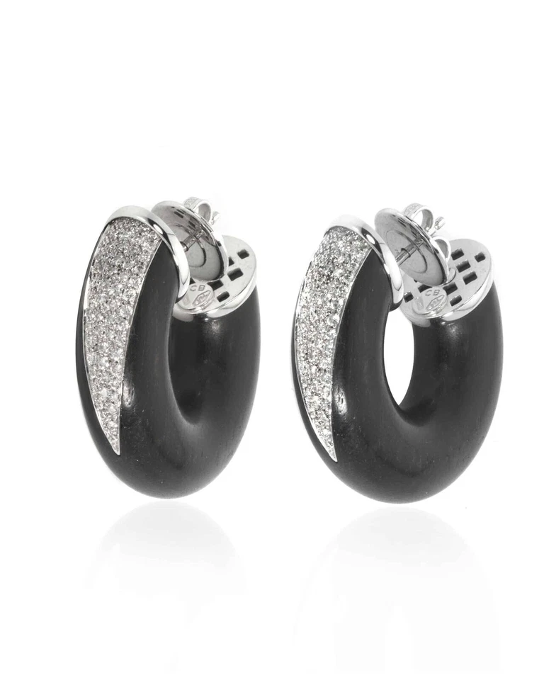 New Bucherer Ladies 18K White Gold and Wood Diamond Earrings - Lists $6900.00 Foto 4 de 4