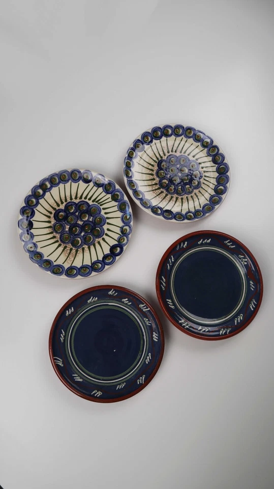 Erik Mornils Teller Handbemalt 4 Stück Blau Braun Kuchenteller getöpfert