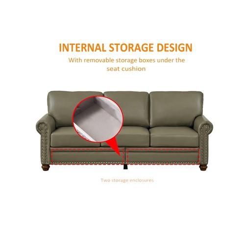 Classic Faux Leather Sofa Upholstered Couch with Nailhead Trim Removable Cushion - Picture 203 of 206