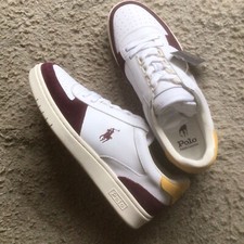 Brand new, Boxed Men’s Size 7 UK Polo Ralph Lauren White & Wine Leather Trainers