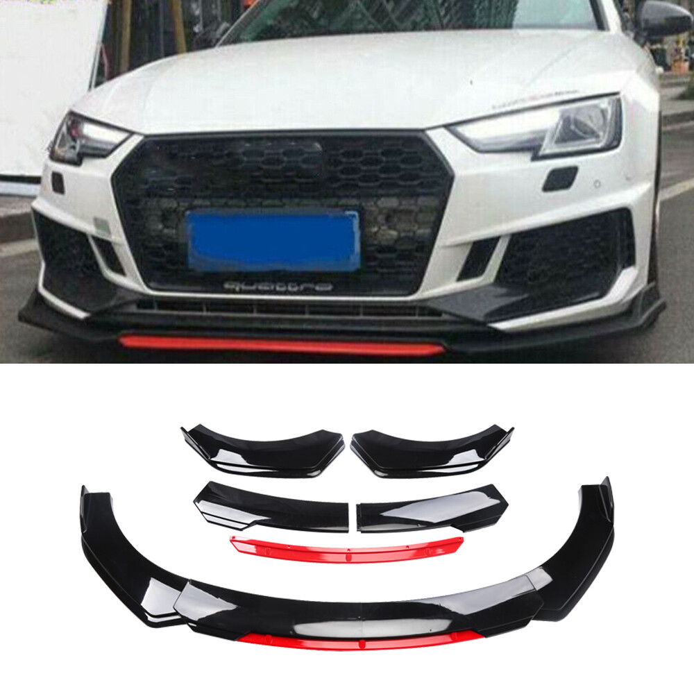 Gloss Black & Red Front Bumper Lip Spoiler for Audi A4 A5