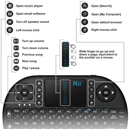 Rii Mini i8 Wireless Touch Keyboard Backlit Touchpad Mouse Combo Brand New USB - Picture 6 of 8