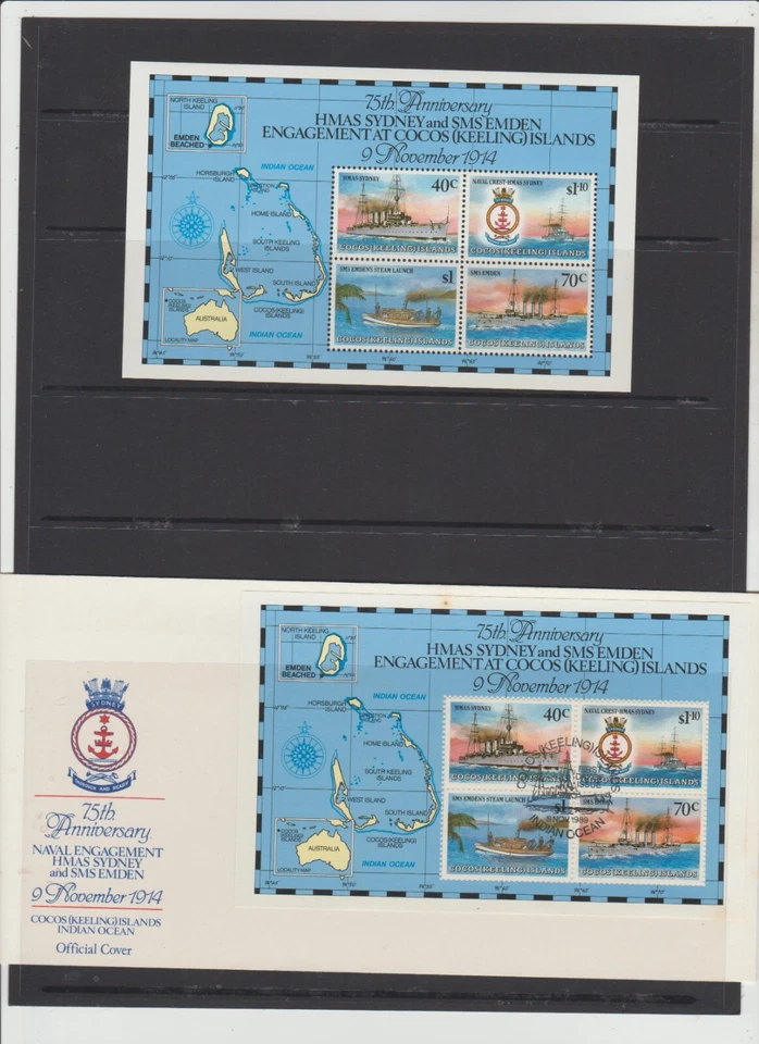 Cocos Keeling Is. 1989  2 FDC  75th Anniv. Emden Sinking plus stamp strip & M'S - Image 2 of 2