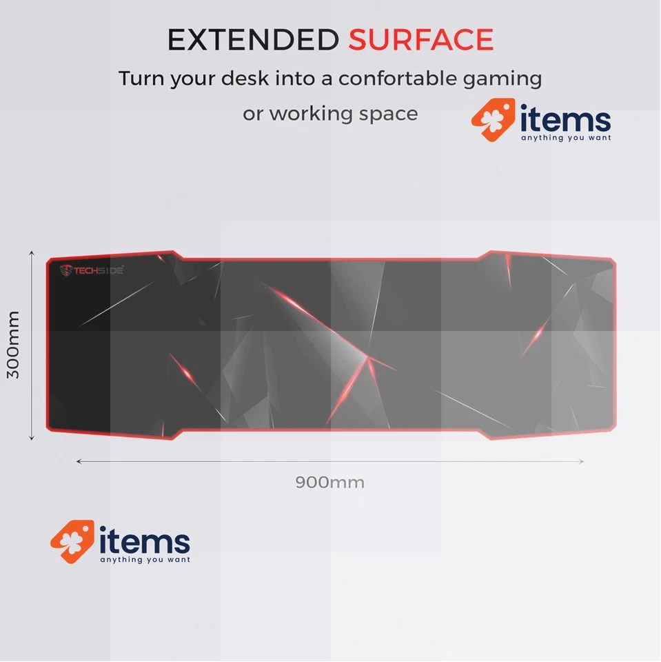 TechSide per Giochi Tappetino Speciale Forma XL Nero/Rosso 900X300X5mm Mouse - Immagine 4 di 4