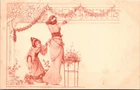 Art Nouveau Women Hanging Floral Garland French Undivided Back Postcard