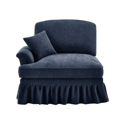 Chenille Sofa w/ Removable Ruffles Skirt & Throw Pillow, Blue, 1-Seat Sectional