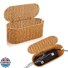 Cable Management Box, Handmade Rattan Cable Organizer, 2 Open Slo