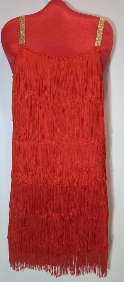 Vestido estilo años 20 aleta rojo mediano flecos pluma boa disfraz fiesta Halloween Foto 2 de 4