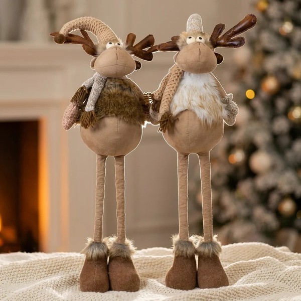 2X Elch Ausziehbare Beine 42-58Cm (67-85Cm) Braun Deko Figur Weihnacht Rentier-image
