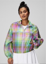 Fabletics Women s Lightweight Cropped Plaid Windbreaker Jacket Full Zip Size M