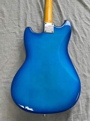 Blue Mustang Style Electric Guitar with Racing Stripe Maple Neck& Chrome Hardwar
