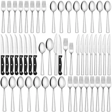 48-Piece Silverware Set Stainless Steel Flatware for 8 with Steak Knives Mirror