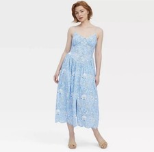 Roller Rabbit x Target Floral Vines Dress M Drop Waist Midi Blue Cottage Beach