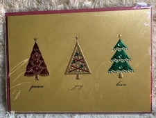 Papyrus Christmas Card 2022 Trees Peace Joy Love Gold Jewel Embellishments