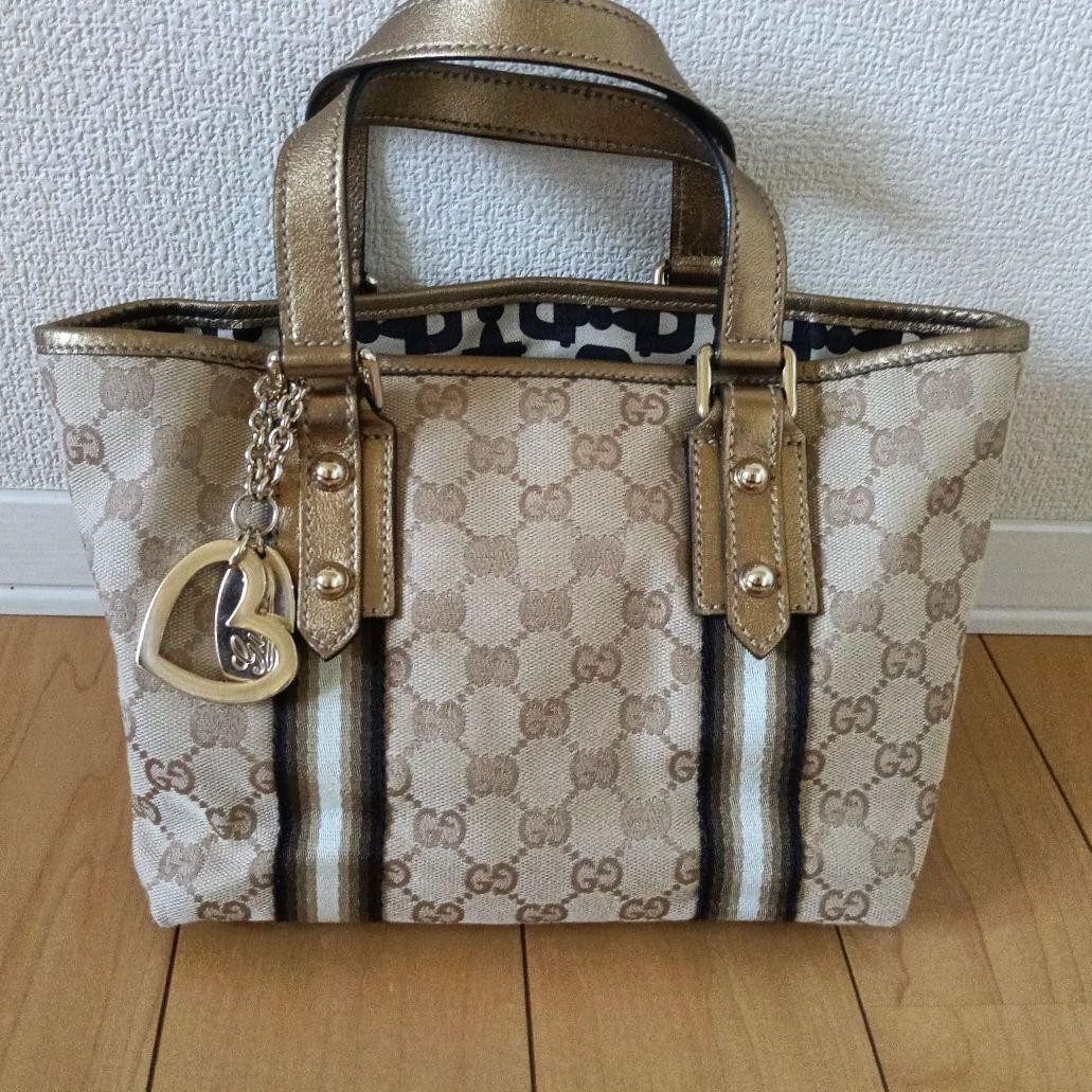 GUCCI Mini Tote Bag GG Canvas Vintage Leather Strap Women's Authentic thumbnail 3