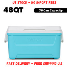 HOT DEAL Igloo 48 QT Laguna Hard Sided Ice Chest Cooler, Aqua Blue and White