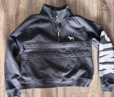 Victoria's Secret Pink Medium 1/4 Zip Dark Charcoal Gray Pullover Sweatshirt