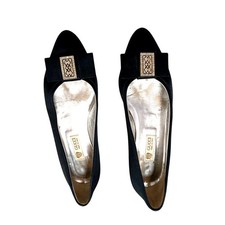 Gucci SILK Bow Flats Shoes Crystal Emblem 39 B Black Formal Glamor Ballerina