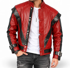 Michael Jackson Thriller MJ Red Real Leather Jacket Halloween Costume Cosplay