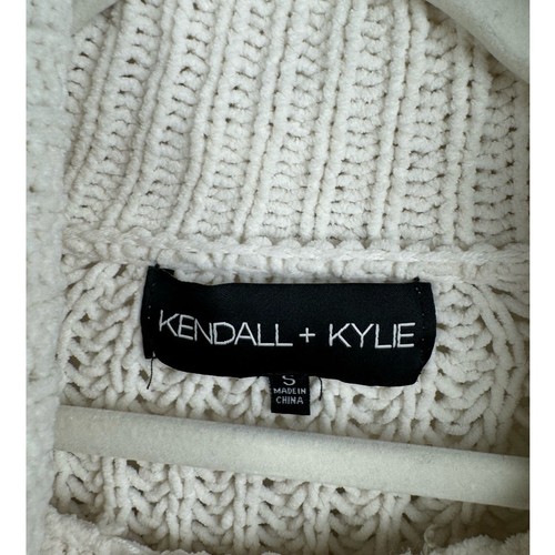 Kendall + Kylie Ivory White Chunky Loose Knit Cowl Neck Cropped Sweater Small - Picture 3 of 7