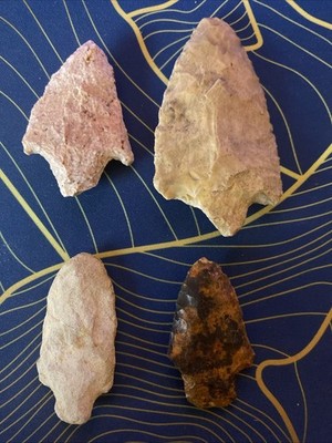 4 Native American Arrowhead Artifacts. Found In South Georgia.