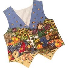 Vintage 90  s Handmade Fall Themed Lightweight Vest Scarecrow Sunflowers Harvest