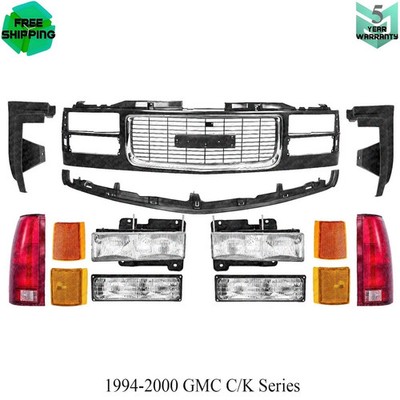 Front Grille Assembly Chrome & Rear Taillight Kit For 1994-2000 GMC C/K Series