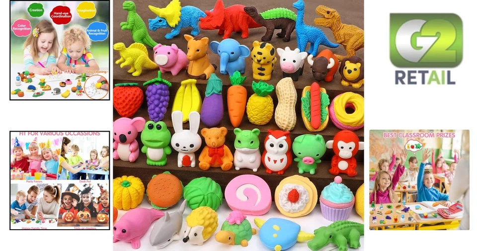 Encantadoras mini gomas de borrar de animales de 50 piezas - perfectas para huevos de Pascua y favores de fiesta Foto 2 de 4