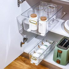 2 Pcs Clear Pull out Cabinet Organizer with 4 Pcs Adhesive Sliders Rails, Pul...